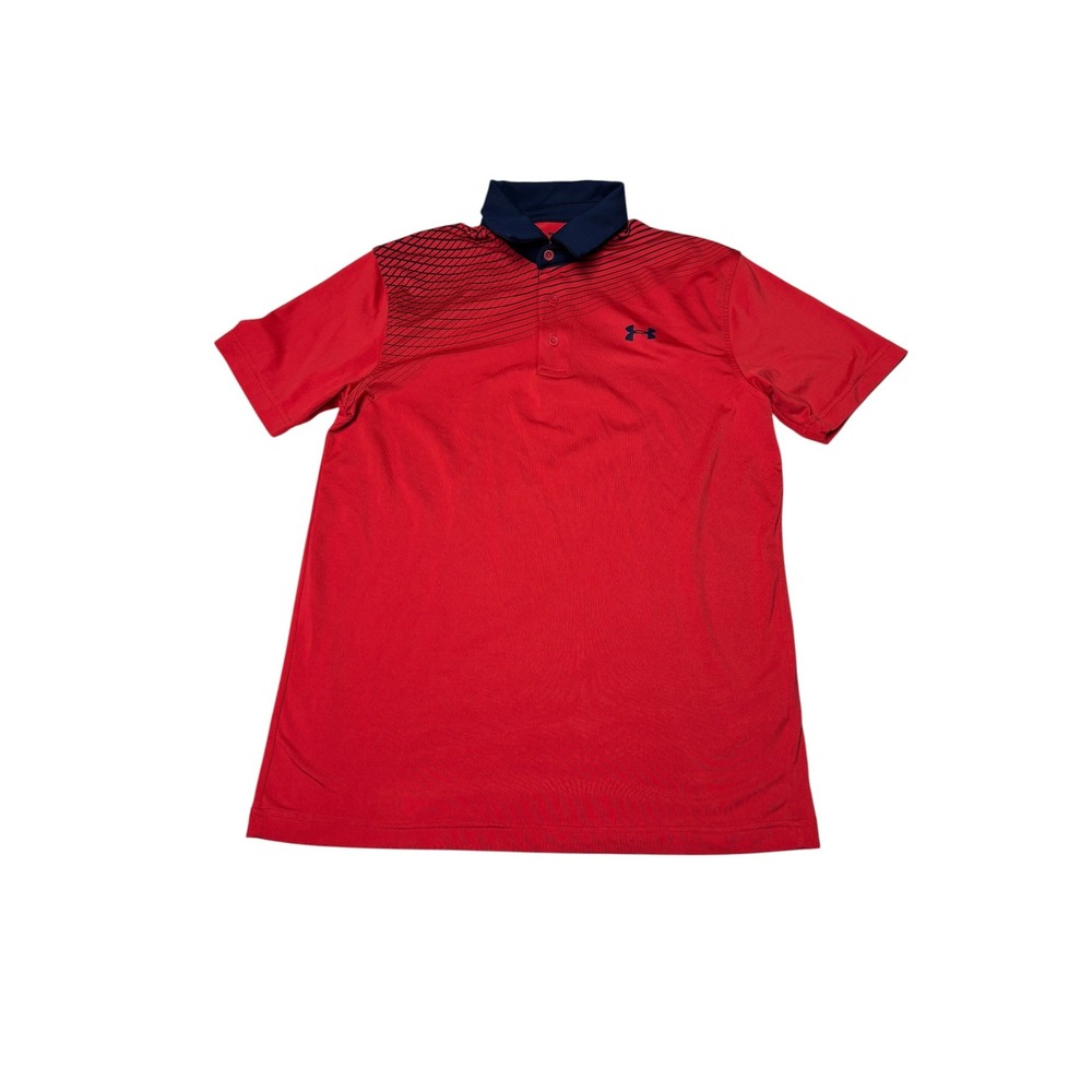 Under Armour Men Red Playoff Polo‎ Shirt HeatGear Loose Fit Graphic 1350212 SM